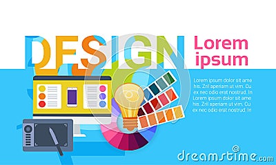 Graphic Web Design Creative Designer Work Equipment Concept Banner Vector Illustration