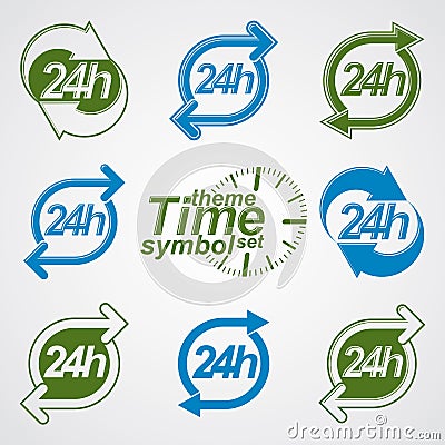Graphic web vector 24 hours timer, around-the-clock pictograms Vector Illustration