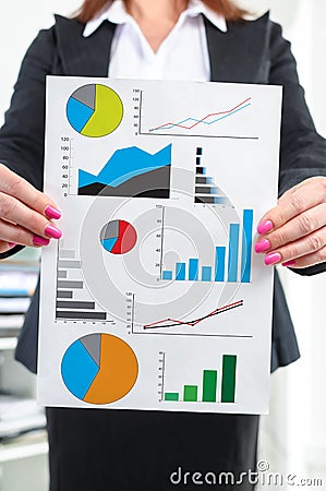 Graphical analysis concept shown by a businesswoman Stock Photo