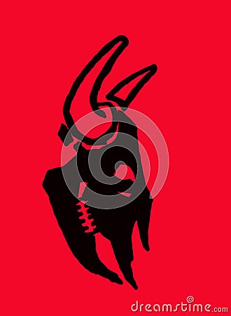 Graphical brown silhouette of skull of ox on red background, color vector element Vector Illustration