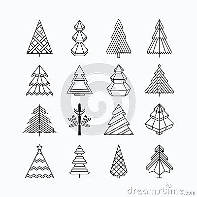 Graphical Christmas tree set Vector Illustration