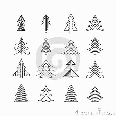 Graphical Christmas tree set Vector Illustration