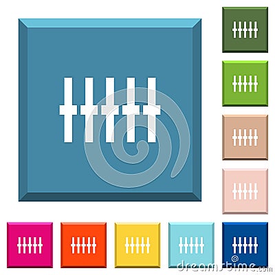 Graphical equalizer white icons on edged square buttons Stock Photo