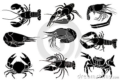 Graphical hand-drawn set of sea food isolated on white background, vector illustration Vector Illustration