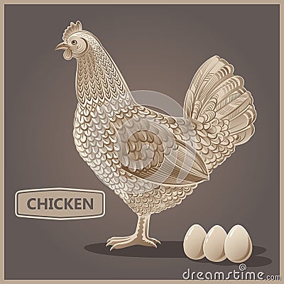 Graphical hen and eggs Vector Illustration