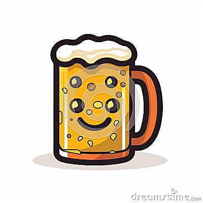 A graphical icon representing a mug of beer on yellow background generative AI Stock Photo