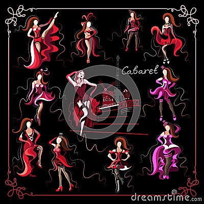 Graphical illustration with the cabaret dancer_set Vector Illustration