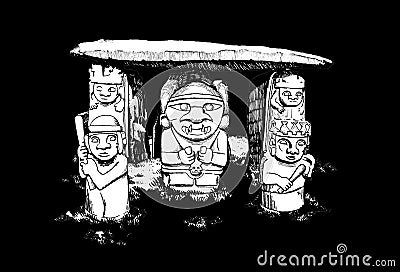 Graphical illustration of megalith with human faces. 3D monument Vector Illustration