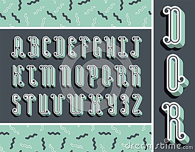 Graphical mint font with 3d effect shadow. Vector modern design Vector Illustration