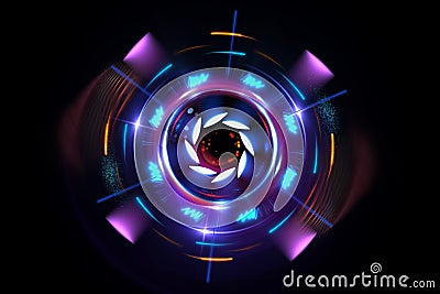 Graphical Modern Digital neon light circle. Stock Photo