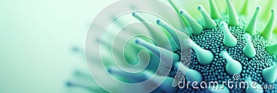 Graphical representation of a virus showcasing distinct features and minimalistic design elements in a soft color Stock Photo