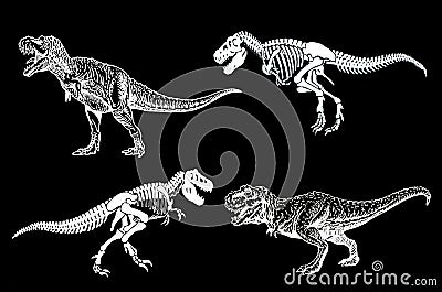 Graphical set of dinosaurs isolated on black background,vector illustration Vector Illustration