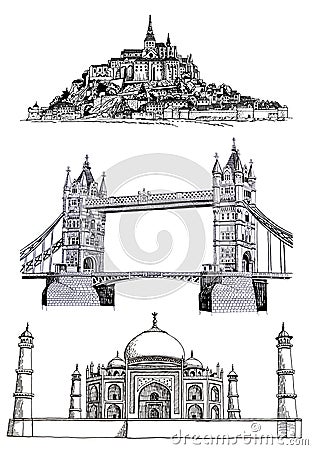 Graphical set of sightseeings of architecture isolated on white background,vector elements Vector Illustration