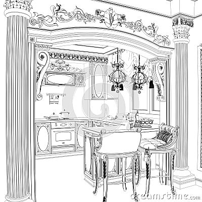 Graphical sketch of an interior apartment. Stock Photo