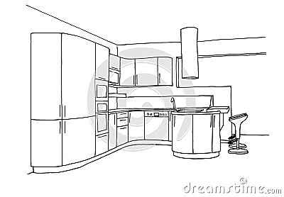 Graphical sketch of an interior kitchen Stock Photo