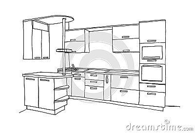 Graphical sketch of an interior kitchen Stock Photo