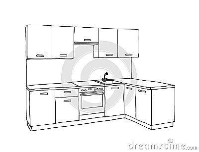 Graphical sketch of an interior kitchen Stock Photo