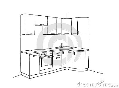 Graphical sketch of an interior kitchen Stock Photo