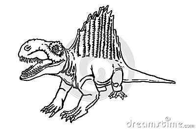 Graphical sketch of spinosaurus isolated on white, vector illustration,angry dinosaur for coloring,logo,design Vector Illustration