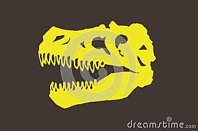 Graphical yellow silhouette of skull of dinosaur raptor on brown background, vector color illustration Vector Illustration
