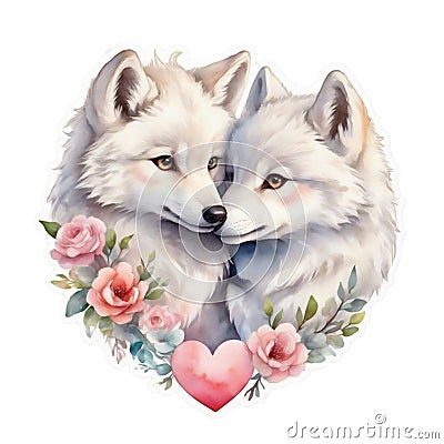 graphics of a charming couple of foxes in love Stock Photo