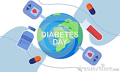 World diabetes day background, blood glucose testing meter and insulin production concept illustrati Vector Illustration