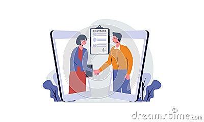 Meeting of business partners. signature of the contract. illustration of characters. Vector Illustration