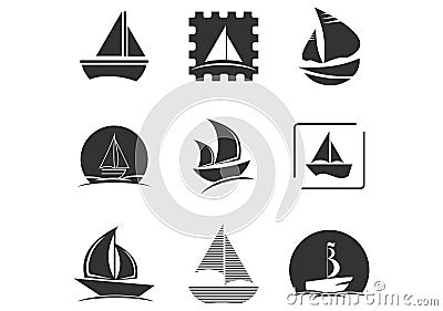 Set of Sailing ship, sailing boat, sailboat, sail, ship, clipper logo Stock Photo