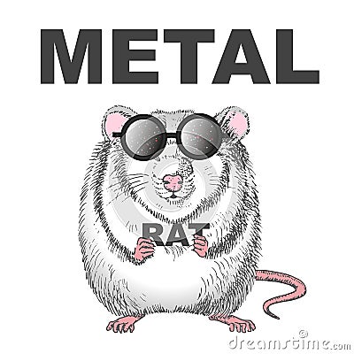 Graphics illustration of white metal rat with glasses Vector Illustration