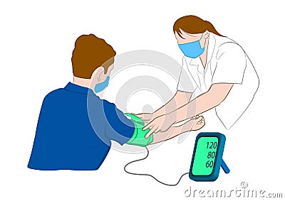 Graphics image doctor check measuring blood pressure concept healthcare vector illustration Vector Illustration