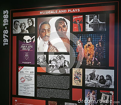 Musicals & Plays from 1978 through 1983 Display at Museum of Broadway in NYC Editorial Stock Photo