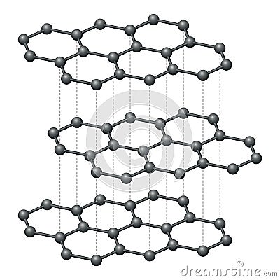 Graphite layers, three-dimensional schematic diagram of carbon atoms Vector Illustration