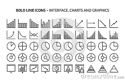 Graphs, bold line icons Cartoon Illustration