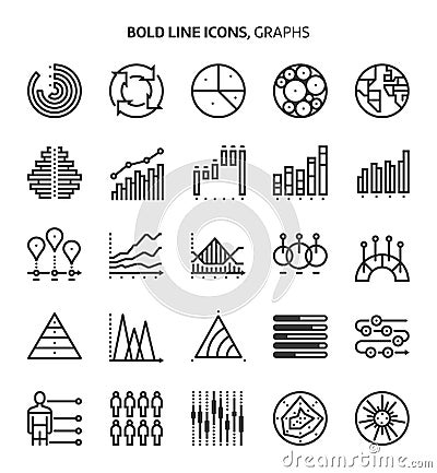 Graphs, bold line icons Vector Illustration