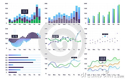 Graphs and charts set. Statistic and data Vector Illustration