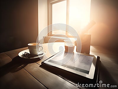 Graphs and Coffee: Early Morning Financial Analysis Stock Photo