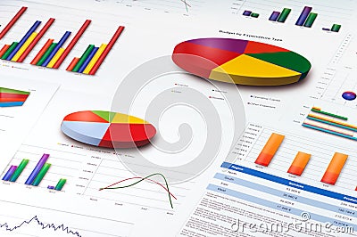 Graphs and pie, line and bar Charts Report Stock Photo
