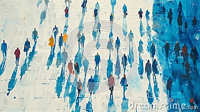 grapic illustration of an aerial view of a crowd of people Cartoon Illustration