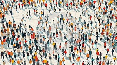 grapic illustration of an aerial view of a crowd of people Cartoon Illustration