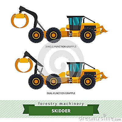 Grapple skidder forestry vehicle Vector Illustration