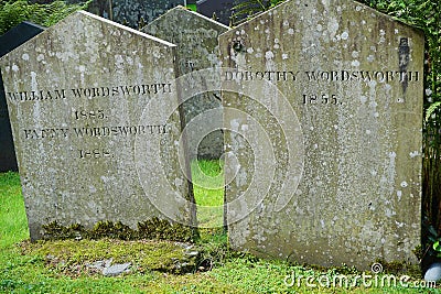 Close up of Poet William Wordsworth Gravestone in English Lake District Editorial Stock Photo