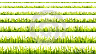 Grass banner. Cereal sprouts. Springtime growth greenery. Green turf overlay stripes. Vector Illustration