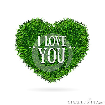 Grass Banner Heart Love You Valentine Concept Card. Vector Vector Illustration