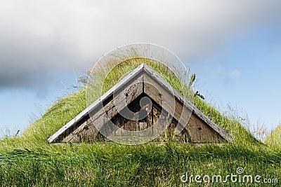 Grass covered roof of the Icelanding turf house Stock Photo