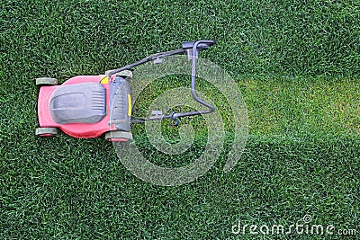 Grass cutter at the lawn Stock Photo