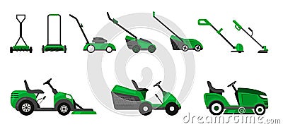 grass cutting. lawnmower machine for house yard seasonal decoration trimming grass. Vector pictures Vector Illustration