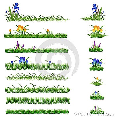 Grass and flowers set Vector Illustration