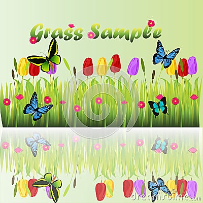 Grass with flowers Vector Illustration