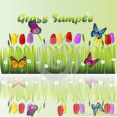 Grass with flowers Vector Illustration