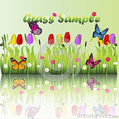 Grass with flowers Vector Illustration